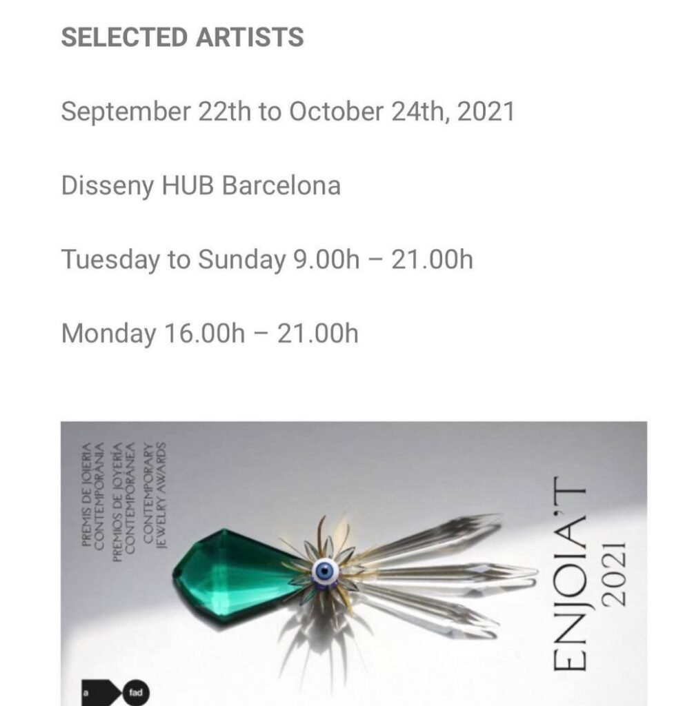 Enjoia t 2021 contemporary jewellery awards, Disseny Hub Barcelona